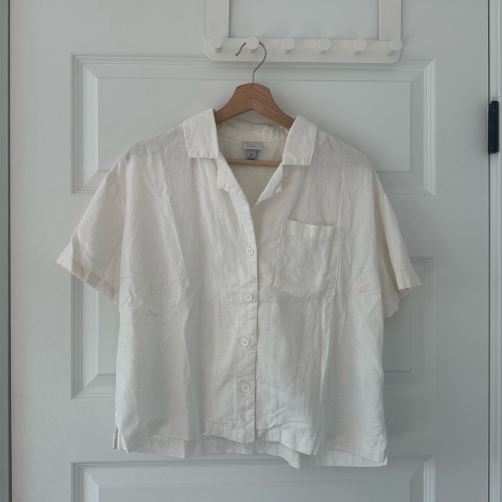 a new day White Linen Casual Button Down Shirt